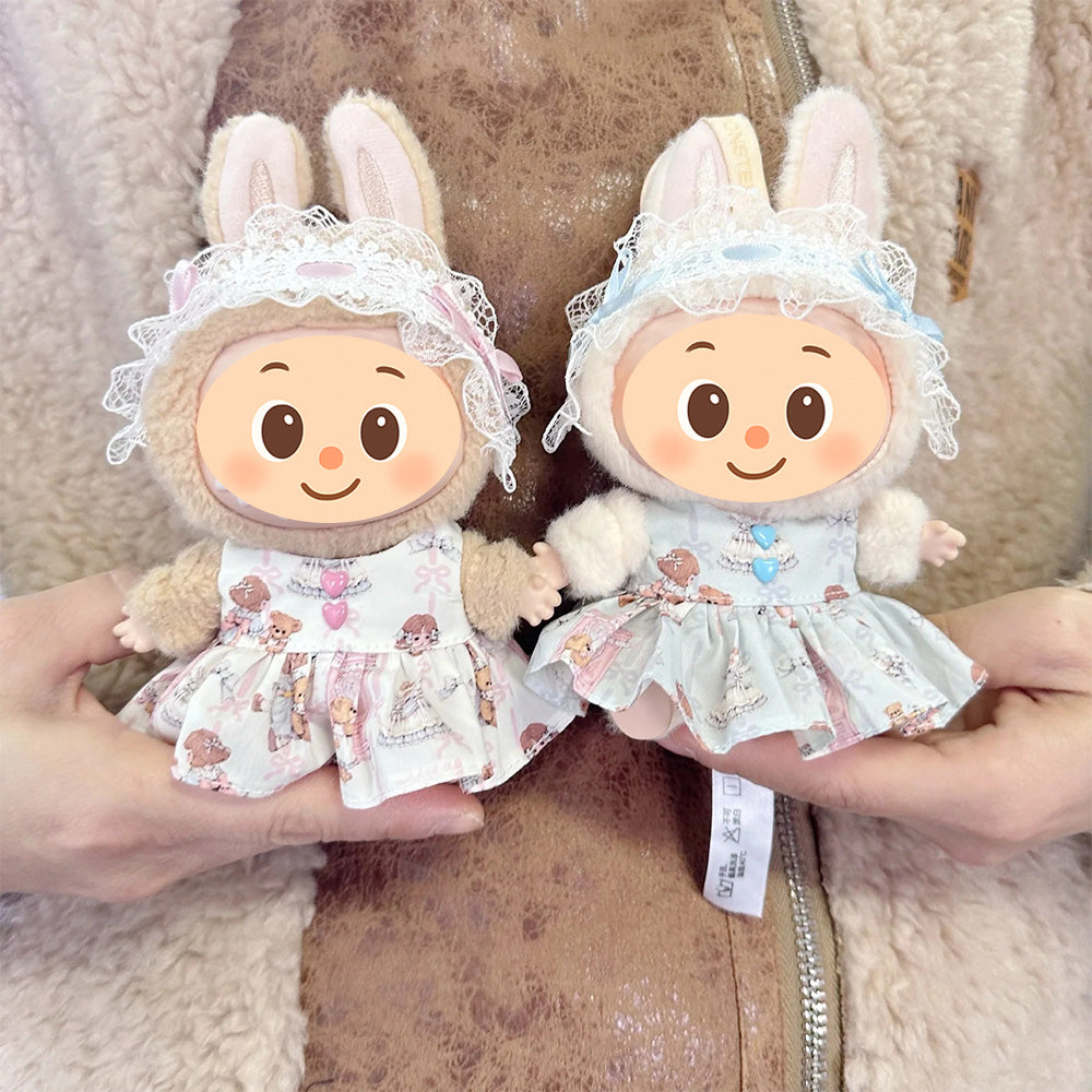 Vintage Lace Dress Outfit for Labubu Style Dolls – 2-Piece Elegant Set for 15–17cm Figures