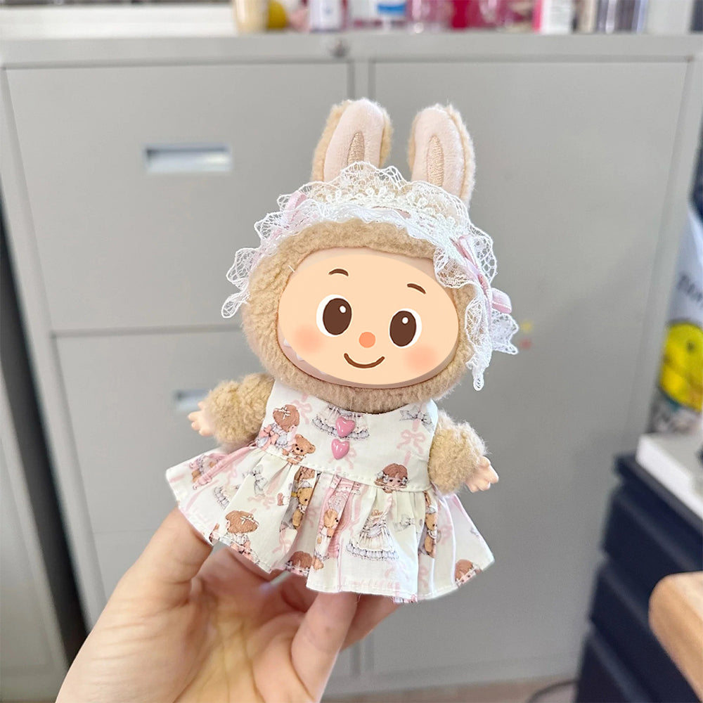 Vintage Lace Dress Outfit for Labubu Style Dolls – 2-Piece Elegant Set for 15–17cm Figures