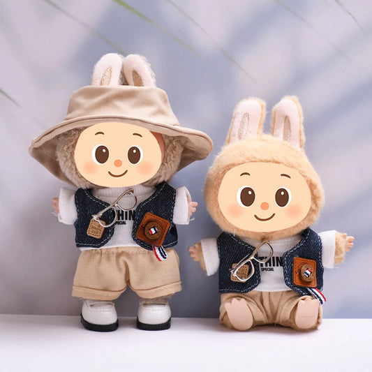 Stylish Doll Clothes for Labubu – 3 to 5-Piece Casual Outfit Sets with Hat, Vest, and Shoes