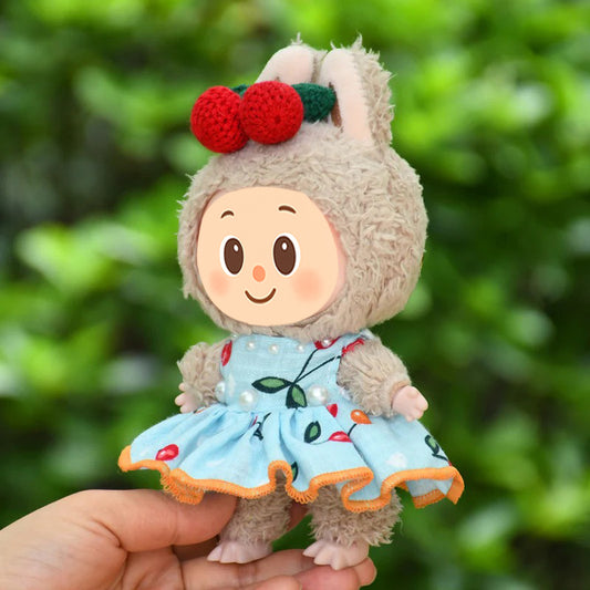 Handmade Cherry-Themed Doll Dress Set for Labubu – 2 to 3-Piece Outfit Options Fit 15–17cm Dolls