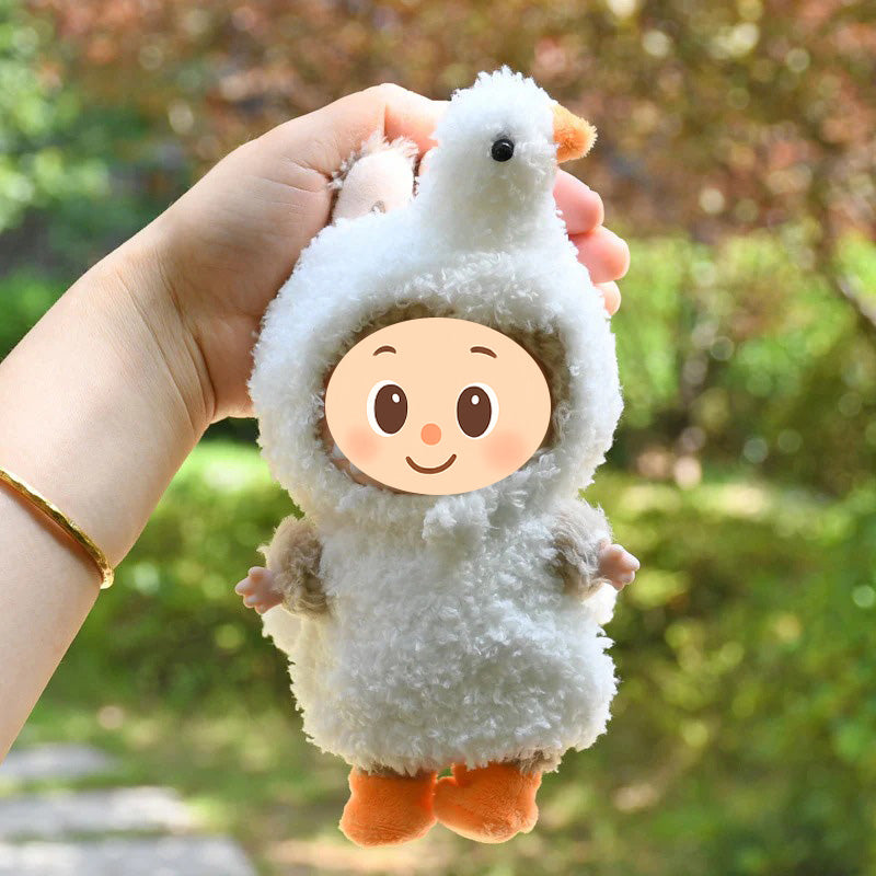 3-Piece Swan-Themed Animal Costume for Dolls – Fit for Labubu Style 15–17cm Figures – Include Swan Hood, Plush Outfit, and Shoes