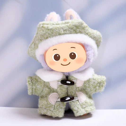 Handmade Plush Winter Clothes for Labubu – 2-Piece Outfit Set Fit Labubu Dolls – Includes Toggle Sweater and Matching Beret Hat