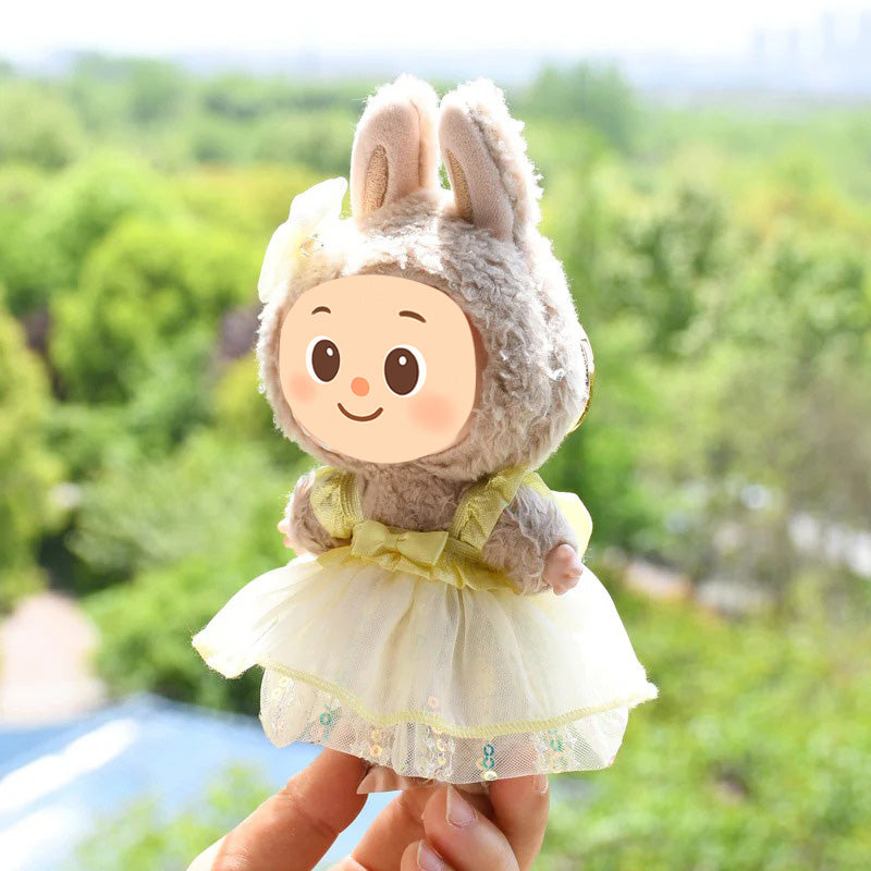 Sweet Tulle Dress Set fit Labubu Dolls – 2-Piece Princess Outfit with Bow Hair Clip for 15–17cm Dolls