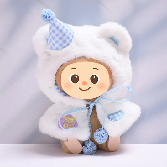 Bear Cloak Clothes for Labubu – 1-Piece Furry Cape Outfit Compatible with Labubu Dolls – Include Party Hat and Gingham Lining