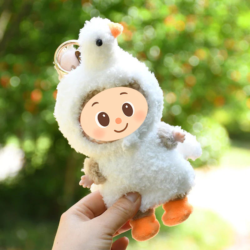 3-Piece Swan-Themed Animal Costume for Dolls – Fit for Labubu Style 15–17cm Figures – Include Swan Hood, Plush Outfit, and Shoes