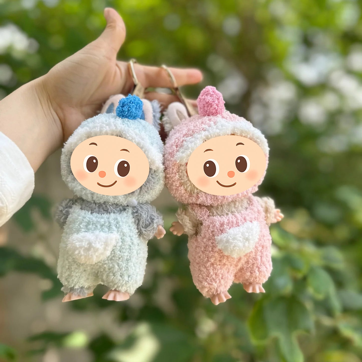 Handmade Dinosaur Costume Set for Dolls – 2-Piece Fuzzy Outfit Compatible with Labubu – Include Hat and Jumpsuit