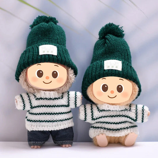 Handmade Winter Knit Outfit Set for Labubu-Compatible Dolls – 2/3-Piece Cozy Look with Beanie, Sweater, and Pants