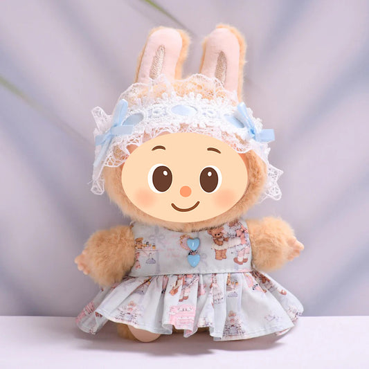 Vintage Lace Dress Outfit for Labubu Style Dolls – 2-Piece Elegant Set for 15–17cm Figures