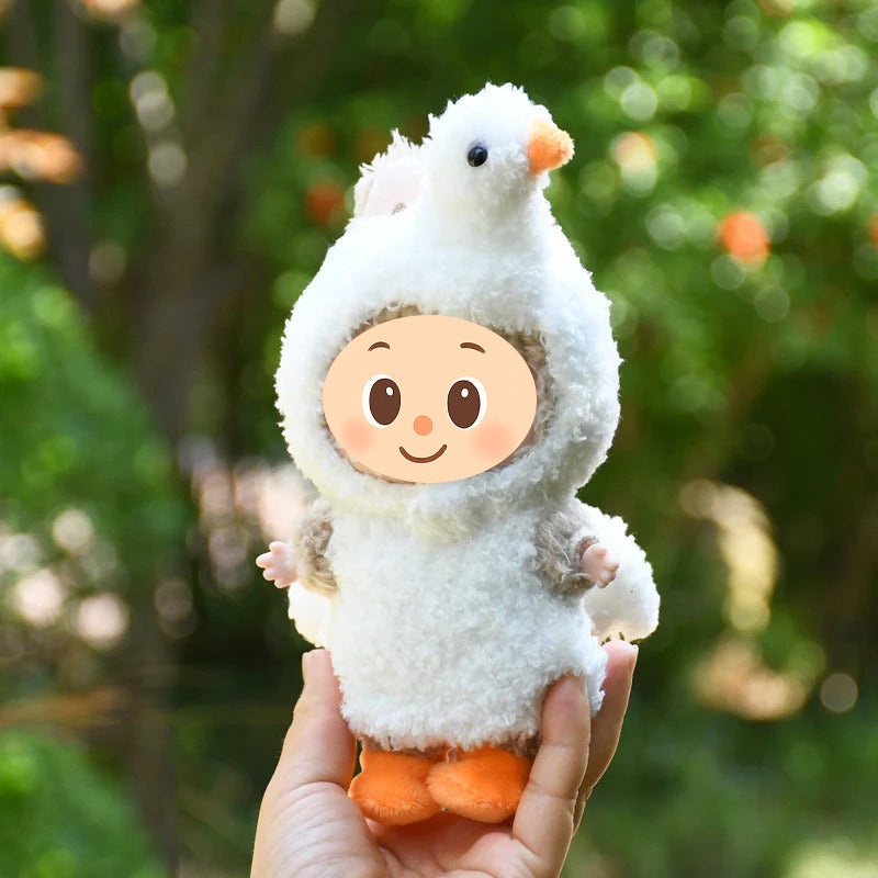 3-Piece Swan-Themed Animal Costume for Dolls – Fit for Labubu Style 15–17cm Figures – Include Swan Hood, Plush Outfit, and Shoes