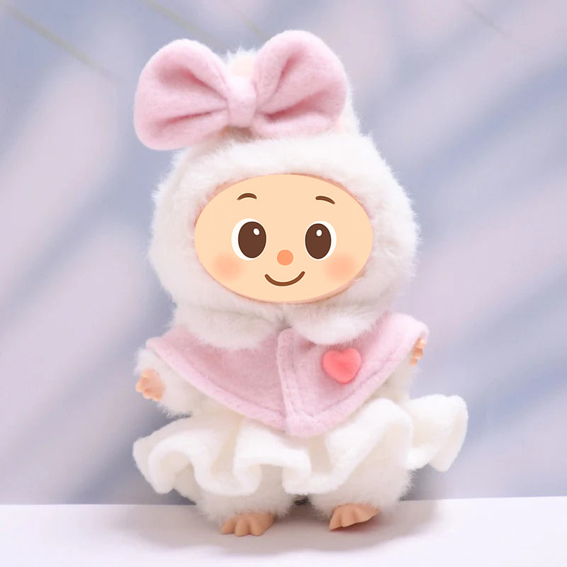 Elegant Pink Cape Dress Set for 15–17cm Dolls – Handmade Outfit Compatible with Labubu Style Figures