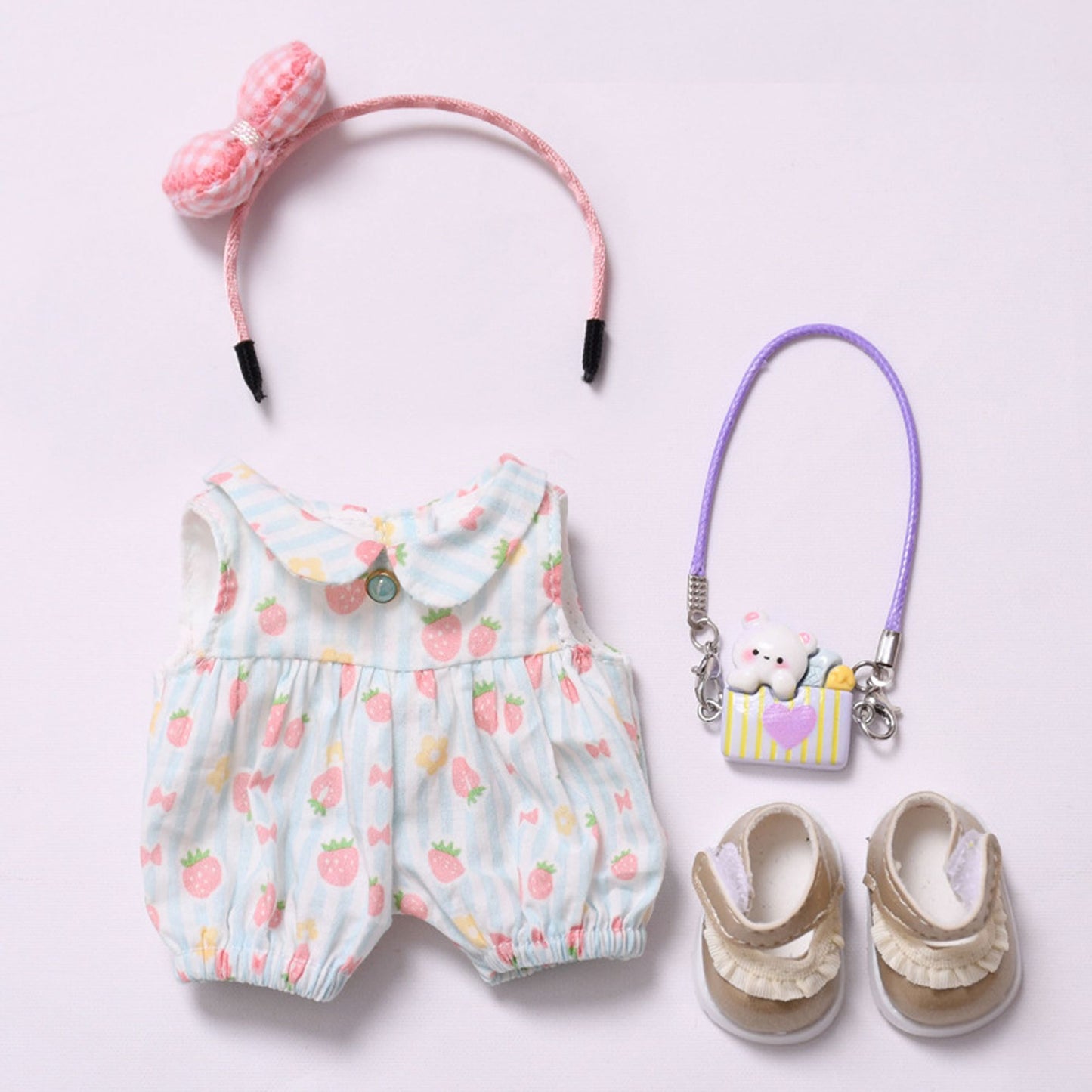 Handmade Clothes for Labubu – Strawberry-Themed Doll Outfit Set, 2 to 4-Piece Options for 15–17cm Dolls