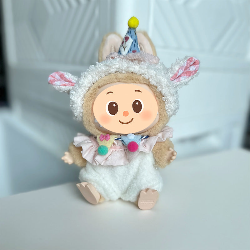 Handmade Birthday Sheep Outfit for Labubu-Style Dolls – Soft Plush Costume for 15–17cm Figures