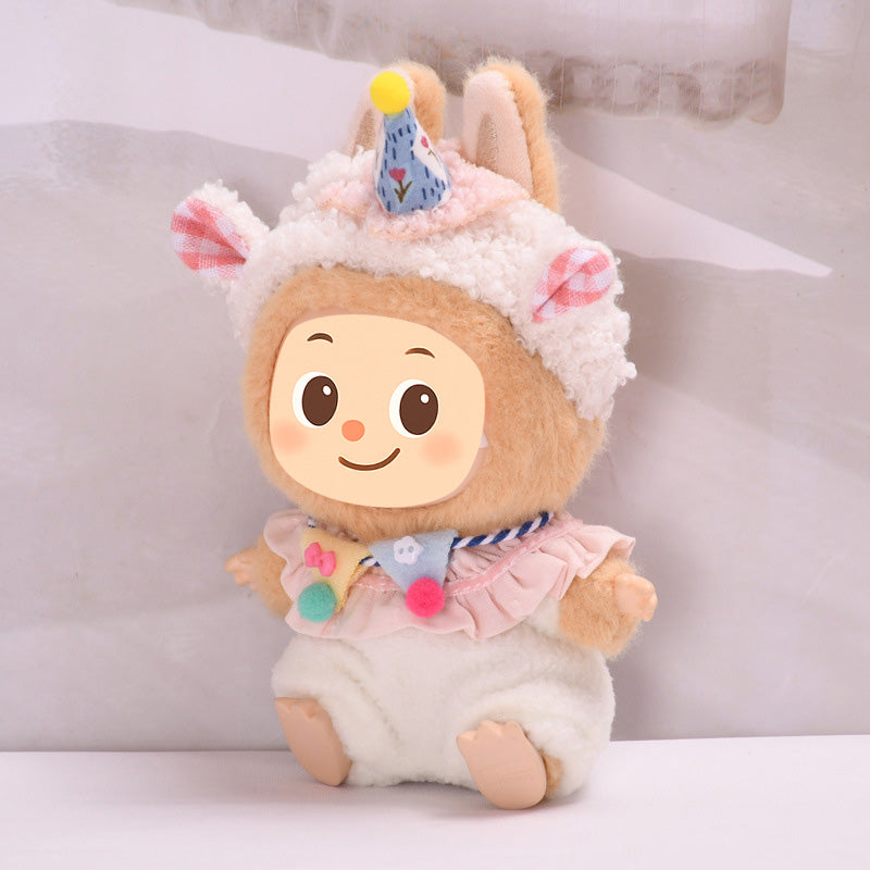 Handmade Birthday Sheep Outfit for Labubu-Style Dolls – Soft Plush Costume for 15–17cm Figures