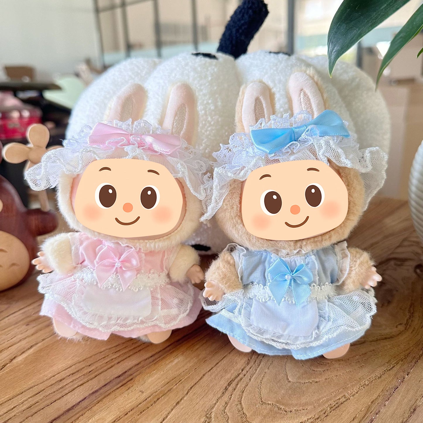 Handmade Princess Lace Dress Set for Dolls – 3-Piece Outfit with Headband, Apron and Dress – Fit for Labubu Style Dolls