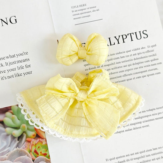 Doll Dress Set Compatible with Labubu – Handmade Bow Outfit with Headband in 4 Elegant Colors