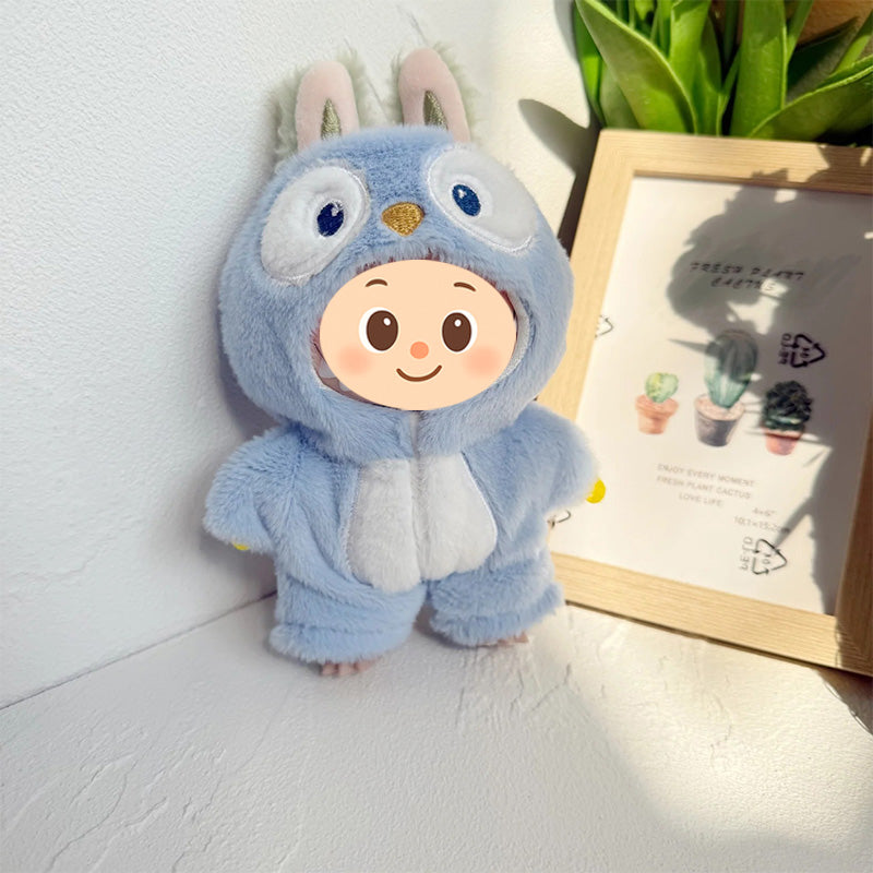 Plush Animal Onesie for Dolls Compatible with Labubu – Handmade Shark & Penguin Suit Set