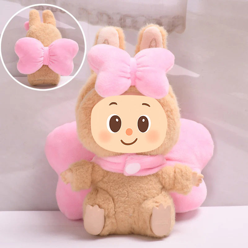 Plush Bowknot Costume Set for Dolls – 2-Piece Hairband and Backpack Style Accessory – Fits Labubu-Compatible Figures