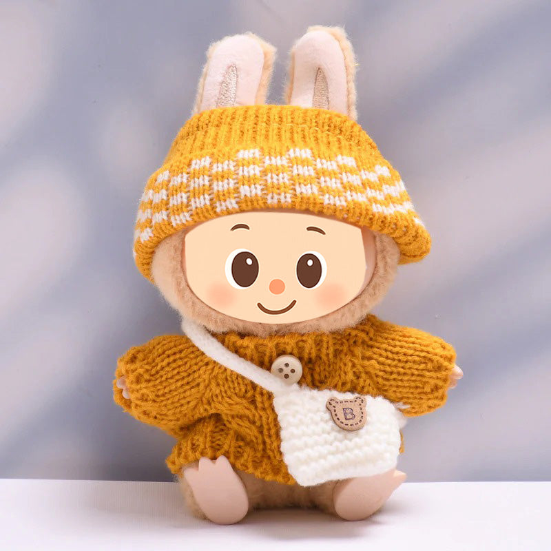 Knitted Outfit Set for Dolls Compatible with Labubu – Handmade Sweater, Hat & Bag