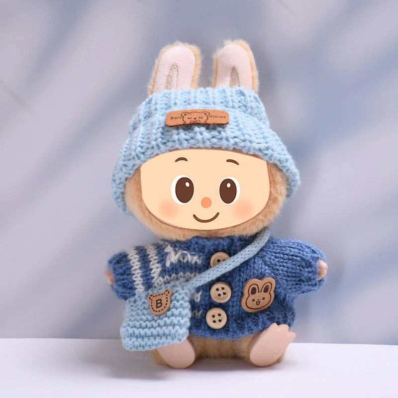 Knitted Outfit Set for Dolls Compatible with Labubu – Handmade Sweater, Hat & Bag