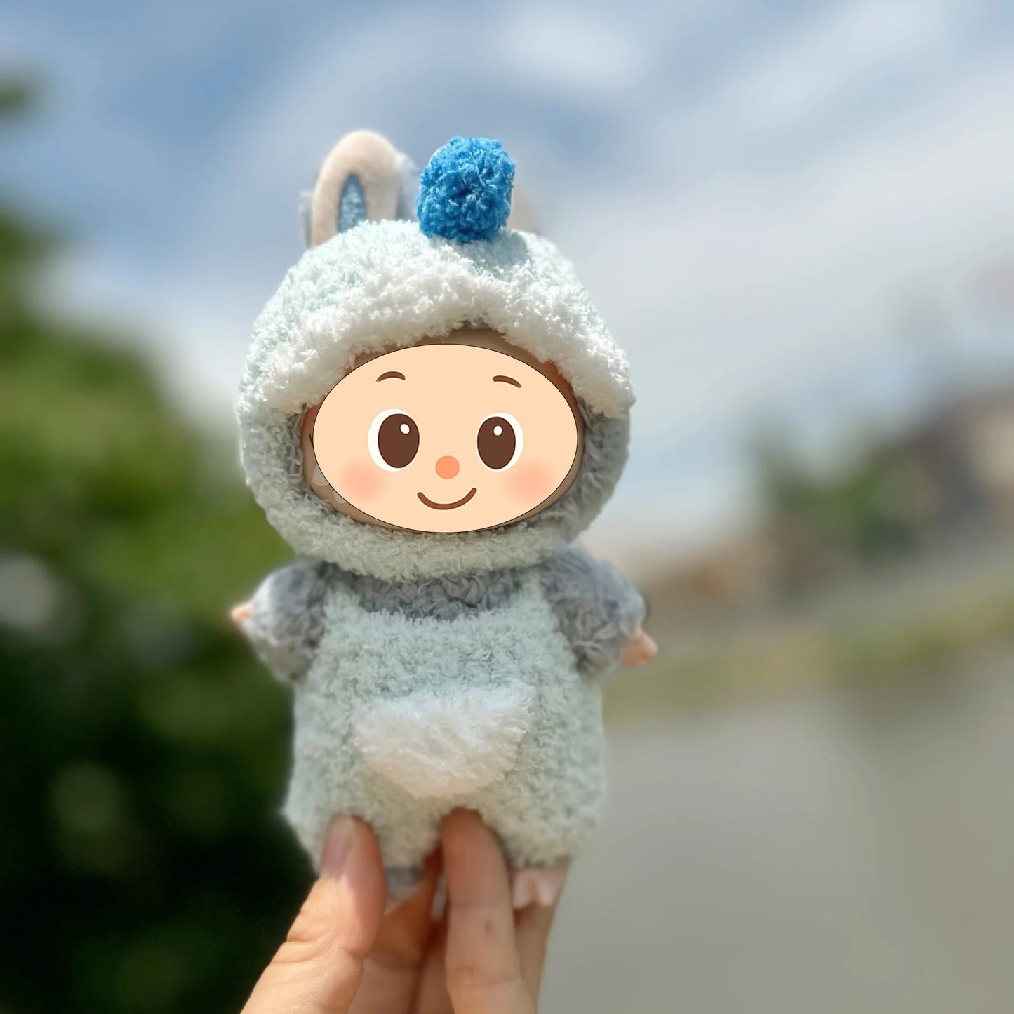 Handmade Dinosaur Costume Set for Dolls – 2-Piece Fuzzy Outfit Compatible with Labubu – Include Hat and Jumpsuit
