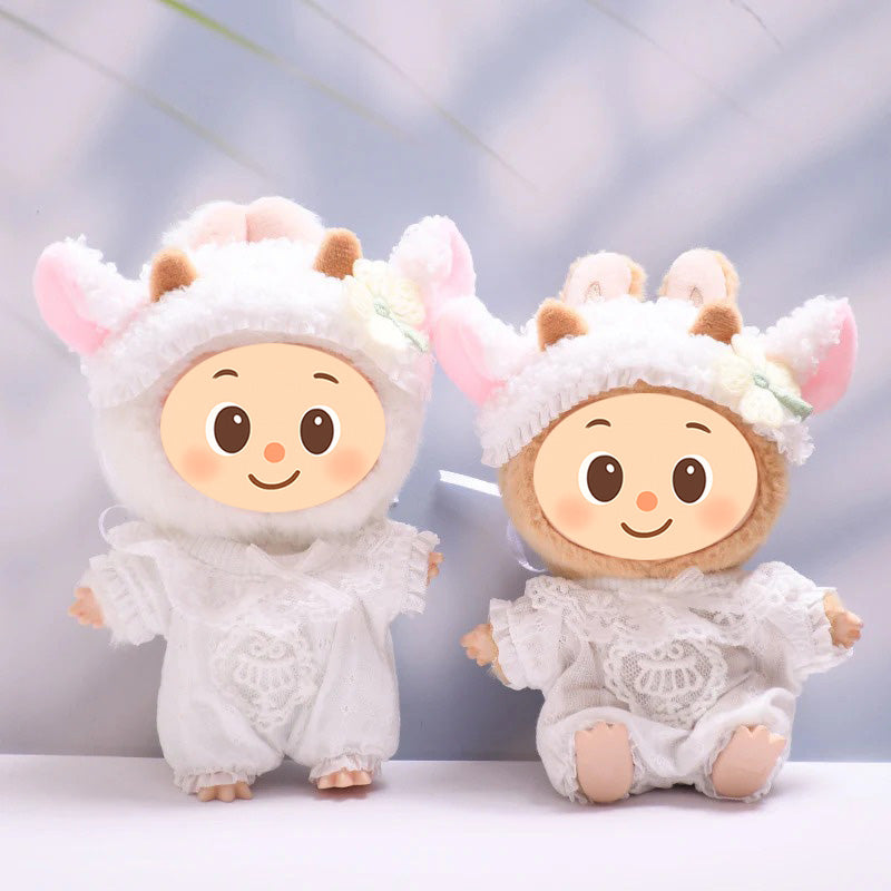 Handmade Sheep Outfit Set for Dolls – 2-Piece Cozy Costume with Floral Details Compatible with Labubu Size