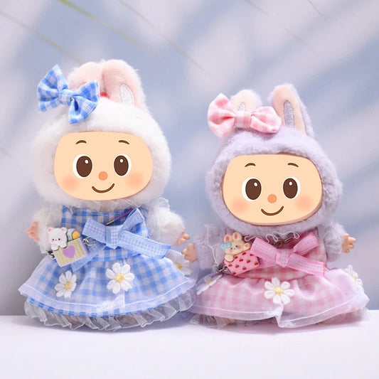 Daisy Plaid Dress Set for Labubu Dolls – Pink & Blue Outfits in 2 to 4-Piece Options, Fit 15–17cm Dolls