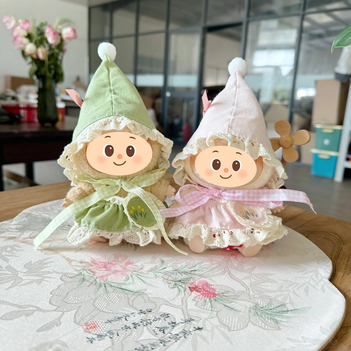 Whimsical Forest Elf Outfit for Labubu-Style Dolls – Handmade 4-Piece Fairy Costume Set with Bonnet, Skirt & Accessories
