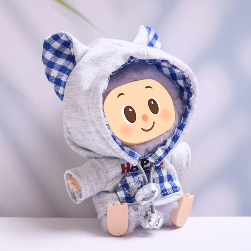 Handmade Cat-Ear Hoodie for Labubu-Compatible Dolls – Cozy Pullover Sweatshirt with Gingham Details