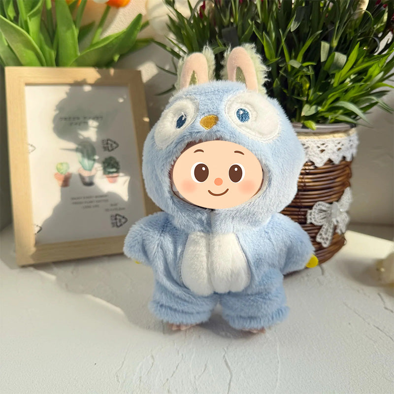 Plush Animal Onesie for Dolls Compatible with Labubu – Handmade Shark & Penguin Suit Set