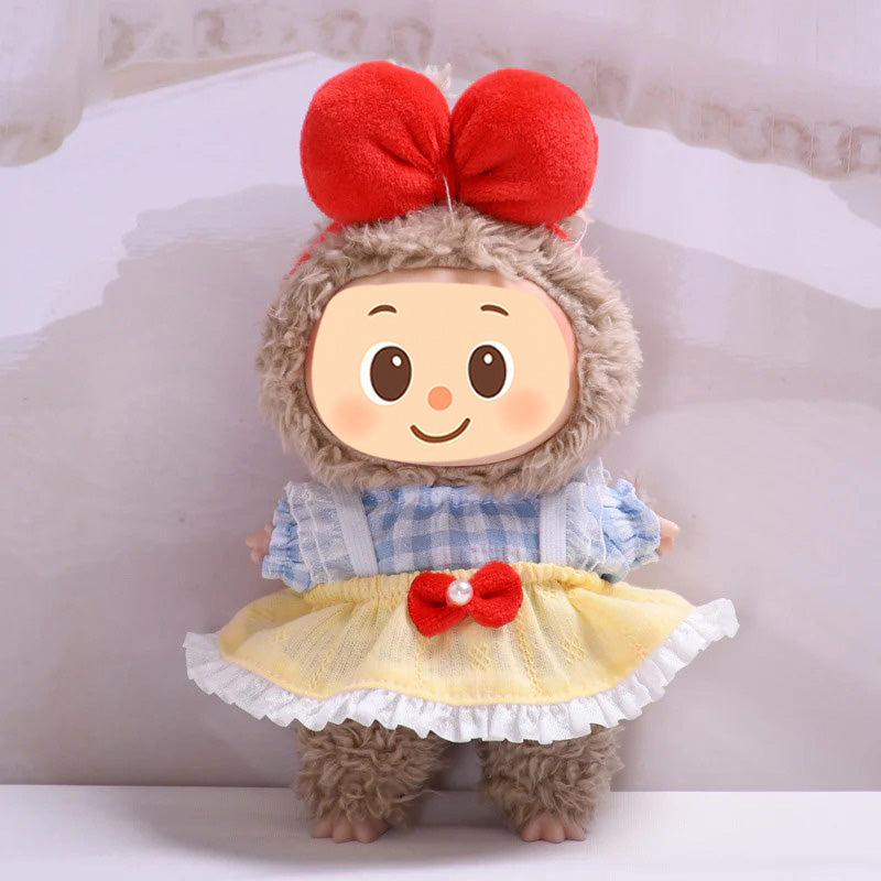 Gingham Dress for Labubu – 3-Piece Yellow Skirt Outfit with Red Bow