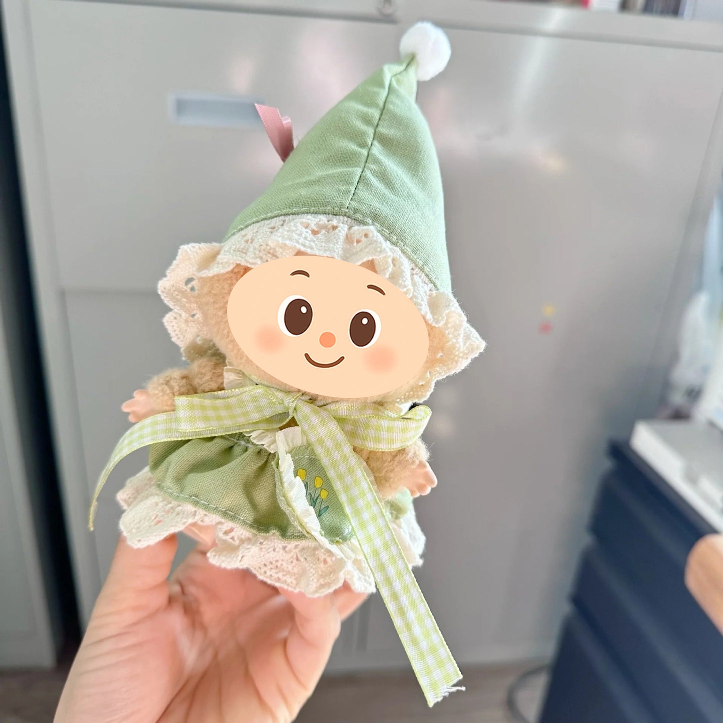Whimsical Forest Elf Outfit for Labubu-Style Dolls – Handmade 4-Piece Fairy Costume Set with Bonnet, Skirt & Accessories