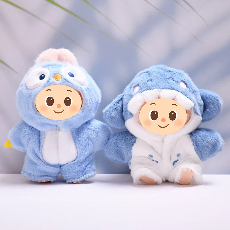 Plush Animal Onesie for Dolls Compatible with Labubu – Handmade Shark & Penguin Suit Set