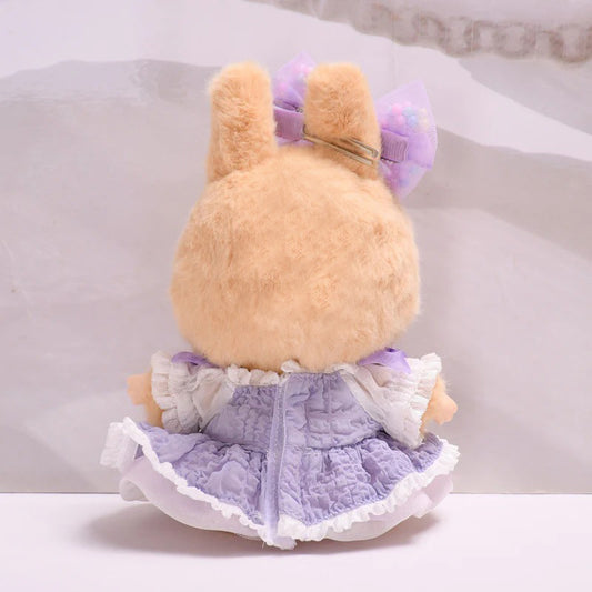 Handmade Purple Dress and Hair Bow Set for Labubu Dolls – 2-Piece Butterfly Outfit with Pastel Embellishments