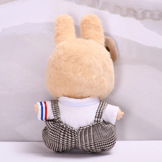 Handmade Vintage Plaid Outfit Set for Labubu-Compatible Dolls – 4-Piece Gentleman Look with Tie, Shirt, Pants & Hat