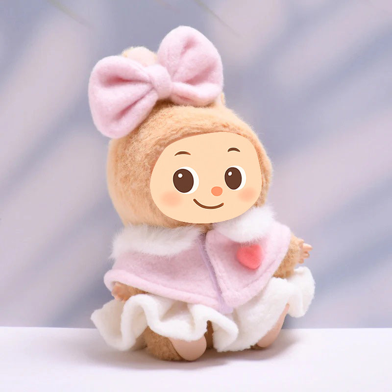 Elegant Pink Cape Dress Set for 15–17cm Dolls – Handmade Outfit Compatible with Labubu Style Figures