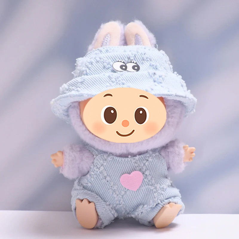 Soft Textured Overalls Set for Dolls like Labubu – 2-Piece Outfit with Bucket Hat