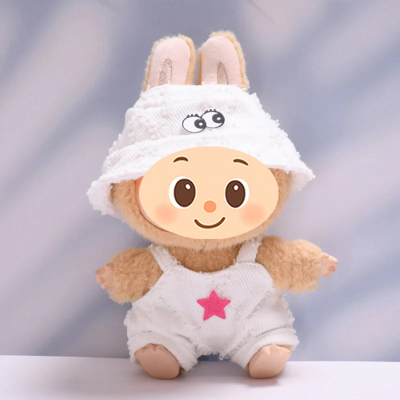 Soft Textured Overalls Set for Dolls like Labubu – 2-Piece Outfit with Bucket Hat
