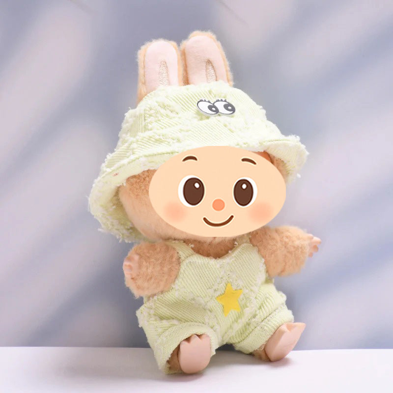 Soft Textured Overalls Set for Dolls like Labubu – 2-Piece Outfit with Bucket Hat