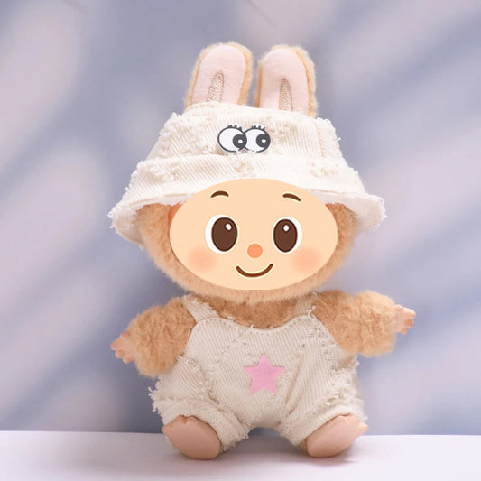 Soft Textured Overalls Set for Dolls like Labubu – 2-Piece Outfit with Bucket Hat