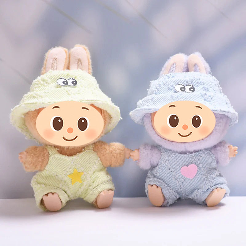 Soft Textured Overalls Set for Dolls like Labubu – 2-Piece Outfit with Bucket Hat