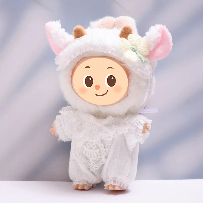 Handmade Sheep Outfit Set for Dolls – 2-Piece Cozy Costume with Floral Details Compatible with Labubu Size