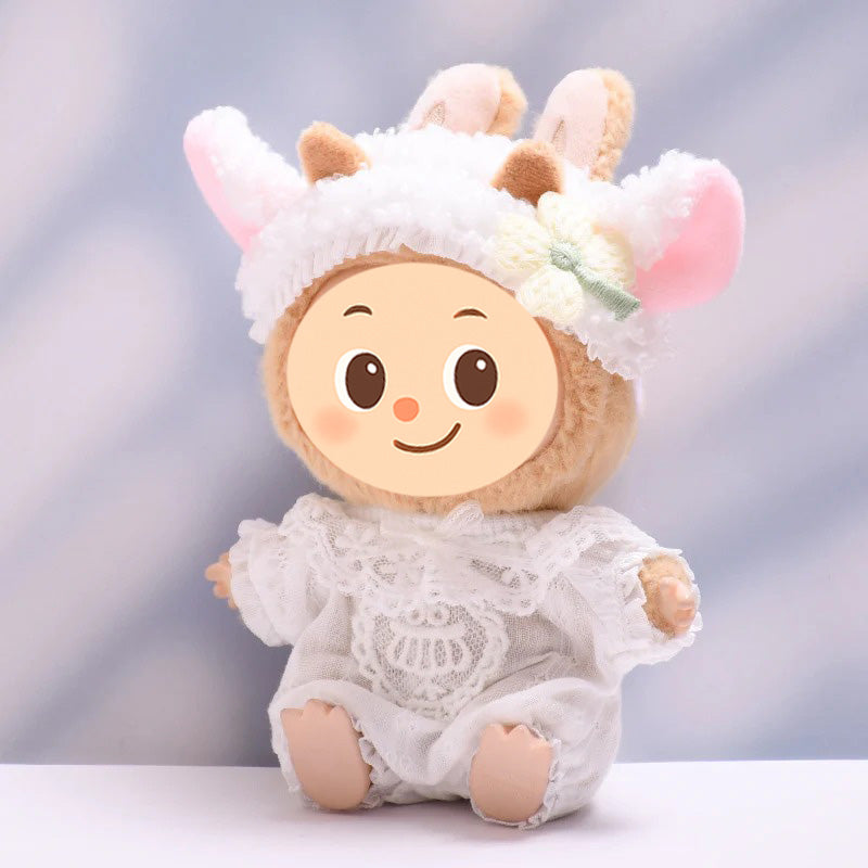 Handmade Sheep Outfit Set for Dolls – 2-Piece Cozy Costume with Floral Details Compatible with Labubu Size