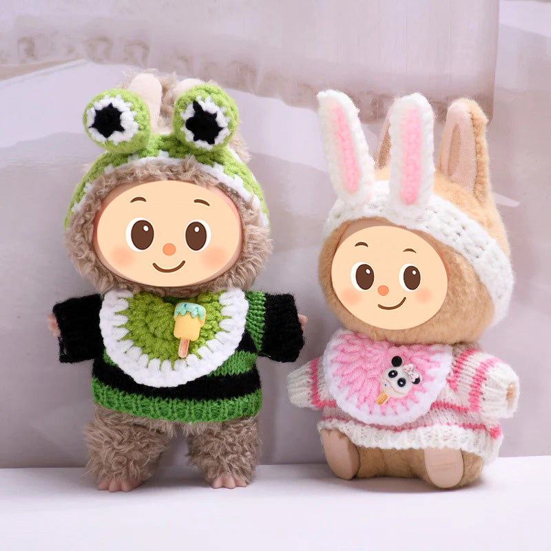 Handmade Knit Outfits for Labubu – 3-Piece Cute Sweater & Headband Set – Adorable Styles Fit Labubu Dolls
