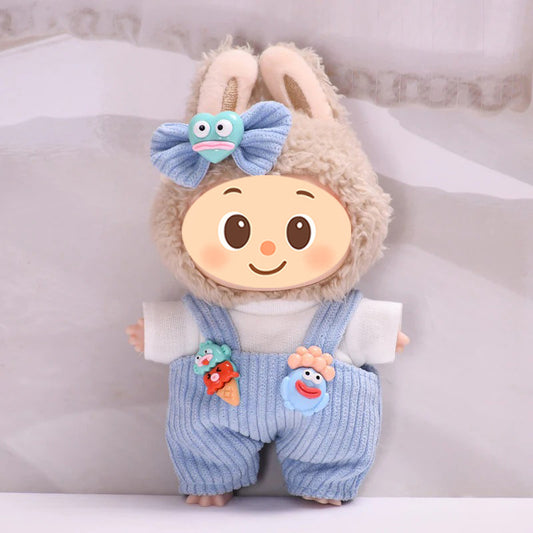 Sweet Cookie-Themed Outfit for Labubu Dolls – 3 or 4-Piece Set – Blue or Brown Overalls