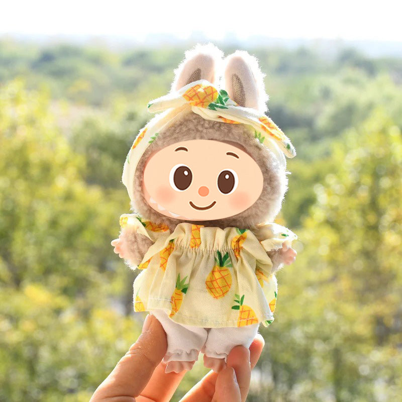Gingham & Fruit Outfit 3-Piece Set for Labubu – Includes Headband, Top, and Pants