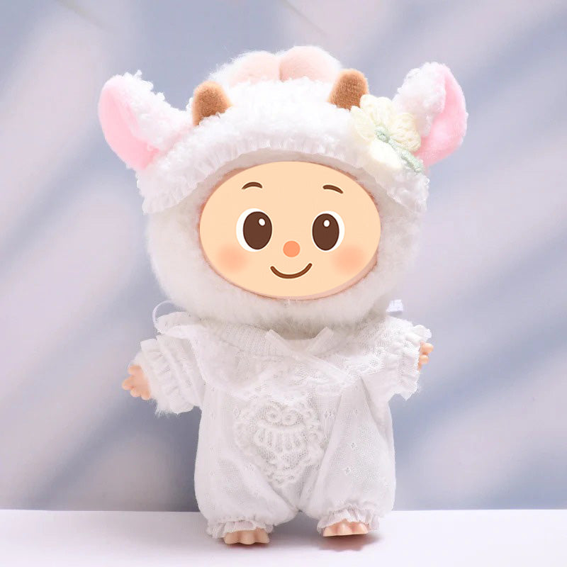 Handmade Sheep Outfit Set for Dolls – 2-Piece Cozy Costume with Floral Details Compatible with Labubu Size