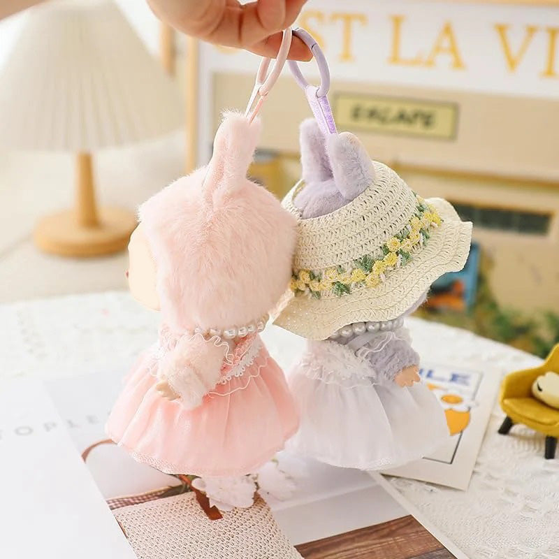 Handmade Elegant Summer Dress Set for Labubu-Style Dolls – 5-Piece Outfit with Hat, Shoes, and Accessories (15–17cm Compatible)