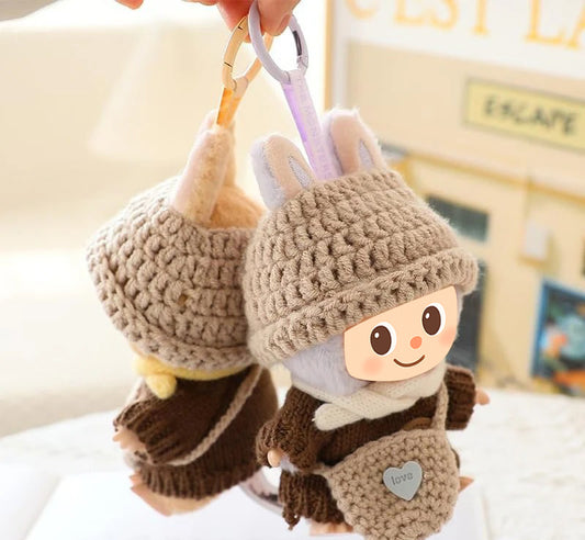 Handmade Fall Knit Clothes for Labubu – 4-Piece & 5-Piece Outfit Set for Labubu-Compatible Dolls – Sweater, Hat, Bag, Scarf, Optional Shoes