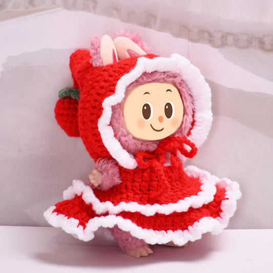 Handmade Crochet Dress Set for Labubu-Style Dolls – Premium Red Hooded Outfit for 15–17cm Figures