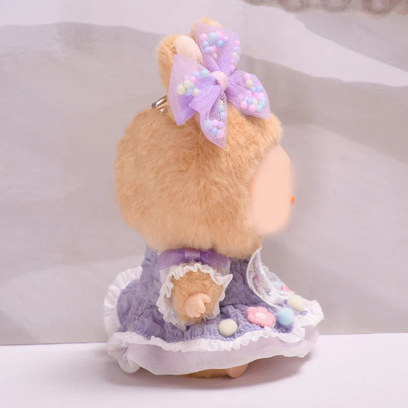 Handmade Purple Dress and Hair Bow Set for Labubu Dolls – 2-Piece Butterfly Outfit with Pastel Embellishments